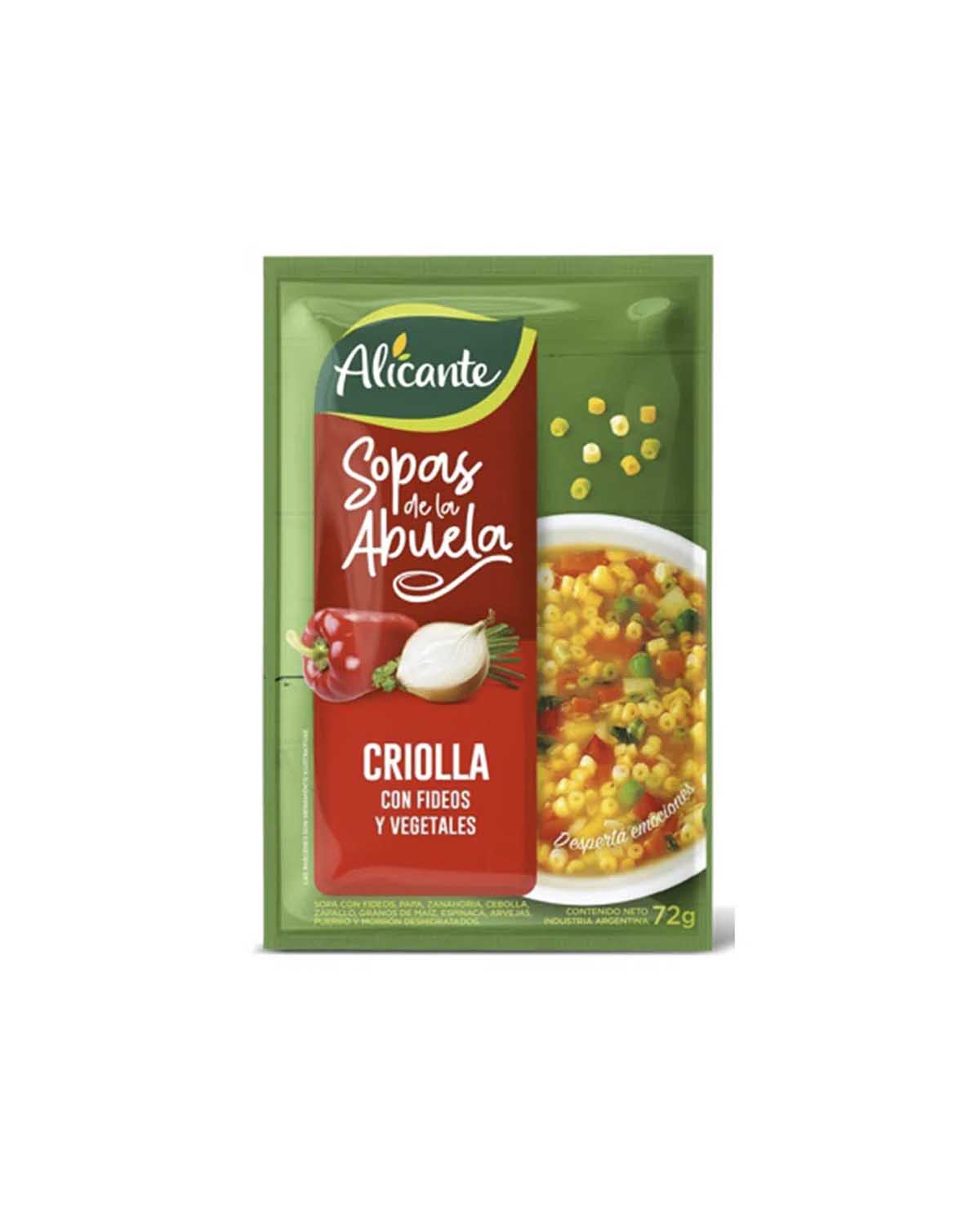 Sopa Alicante Criolla con Fideo y Vegetales x 72 Gr